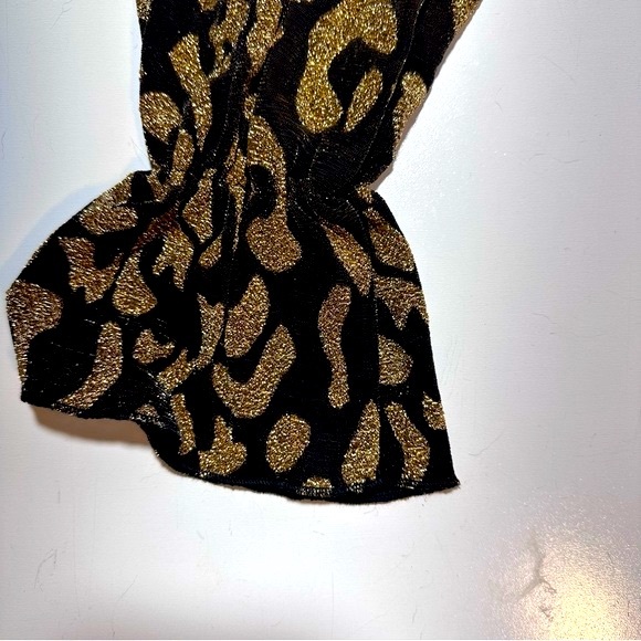 Miss Ord Gold Metallic Black Leopard/Cheetah Print ElasticCuffs Midi Dress NWT S - Picture 7 of 14